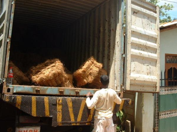 Loading of bristle fibre container